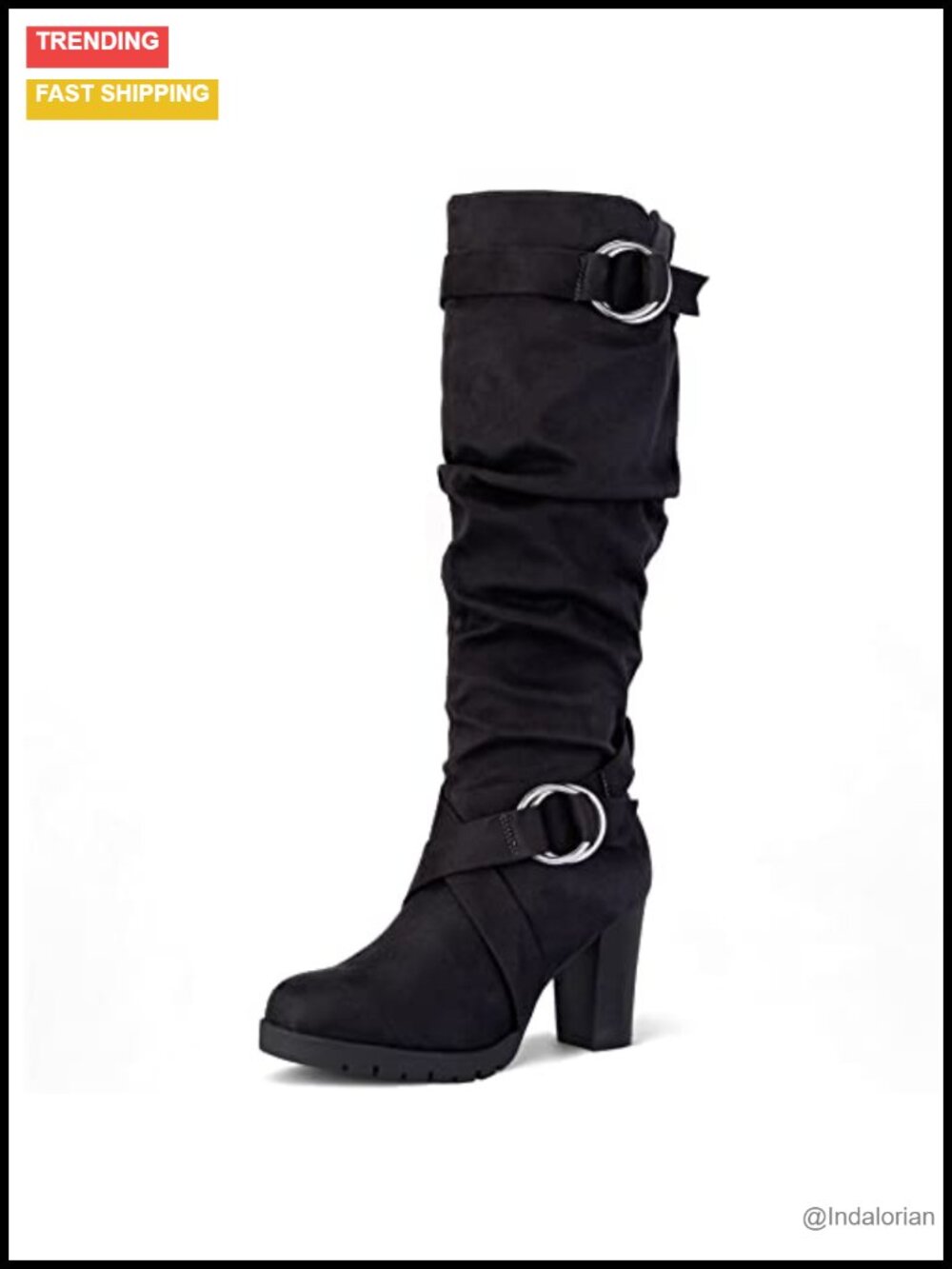 Women's Knee High Boots Chunky Block Heel Side Zipper Suede